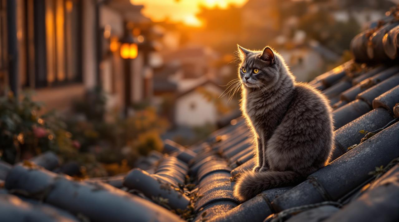 瓦片上的猫